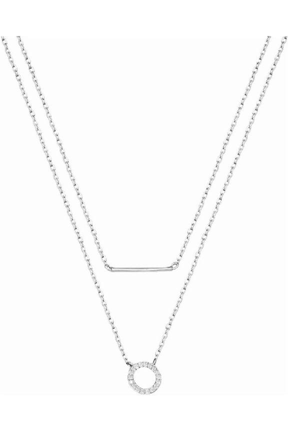 Women's Necklace 925 Silver Plated Minimalist Double Necklace Layered Letter Cubic Zirconia Solitaire Pendant Necklace Personalized Chain Necklace for Women Y-Necklace