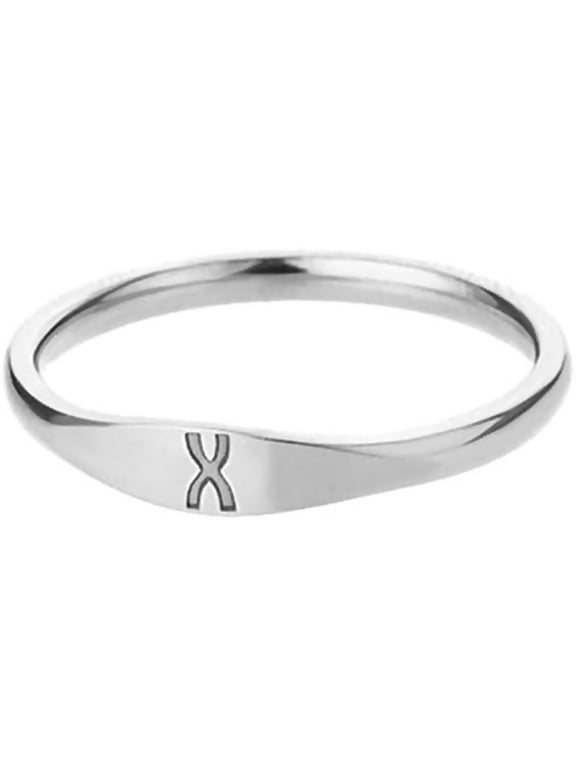 Women's Stainless Steel Initial A-Z Letter Ring Stackable Capital Alphabet Wedding Ring, Silver/Gold