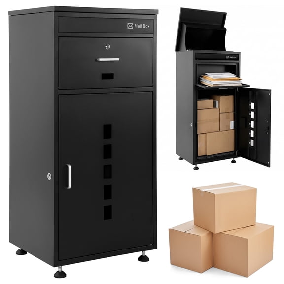 Zepkd Parcel Drop Box with Mailbox 42In  Anti-Theft Lockable Large Package Delivery Standing Courier Waterproof with Adjustable Feet Transparent Panel