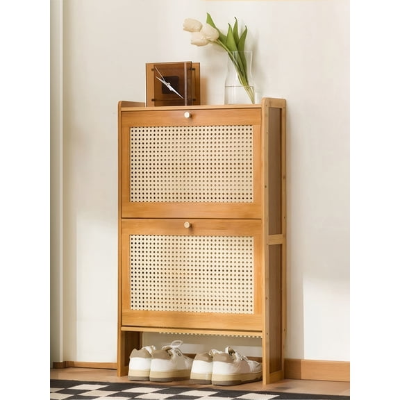 Zepkd Shoe Cabinet with 2 Flip Drawers Narrow Freestanding Hidden Shoes Organizer Rack Top Storage Display Shelf Breathable 34 inch-H