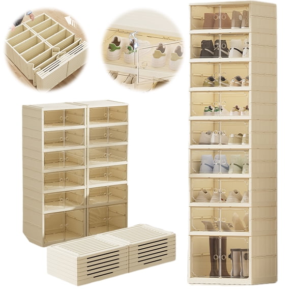 Zepkd Shoe Rack 9 Tier 18 Pairs Foldable Plastic Shoes Cabinet Free Standing Storage Cabinet Stackable with Lid Clear Magnetic Doors No Assembly 67 inch