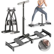 Zepkd Ski Machine Leg Exerciser Grey Foldable Portable Body Training Equipment with Non-Slip Pedals, Armrests Adjustable Height 41.3in-L