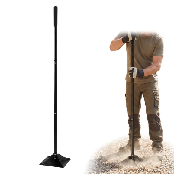 Zepkd Steel Garden Tamper with 48" Handle, Rubber Grip Detachable Manual Ground Leveler for Driveways Yard Landscaping Repair Work 3 Height Settings (8inch)