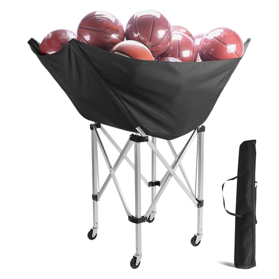 Zepkd Volleyball Cart Portable Rolling Hammock Ball Storage Holder Metal Collapsible Large Sports Equipment Organizer with Wheels Carry Bag Up To 28 Balls