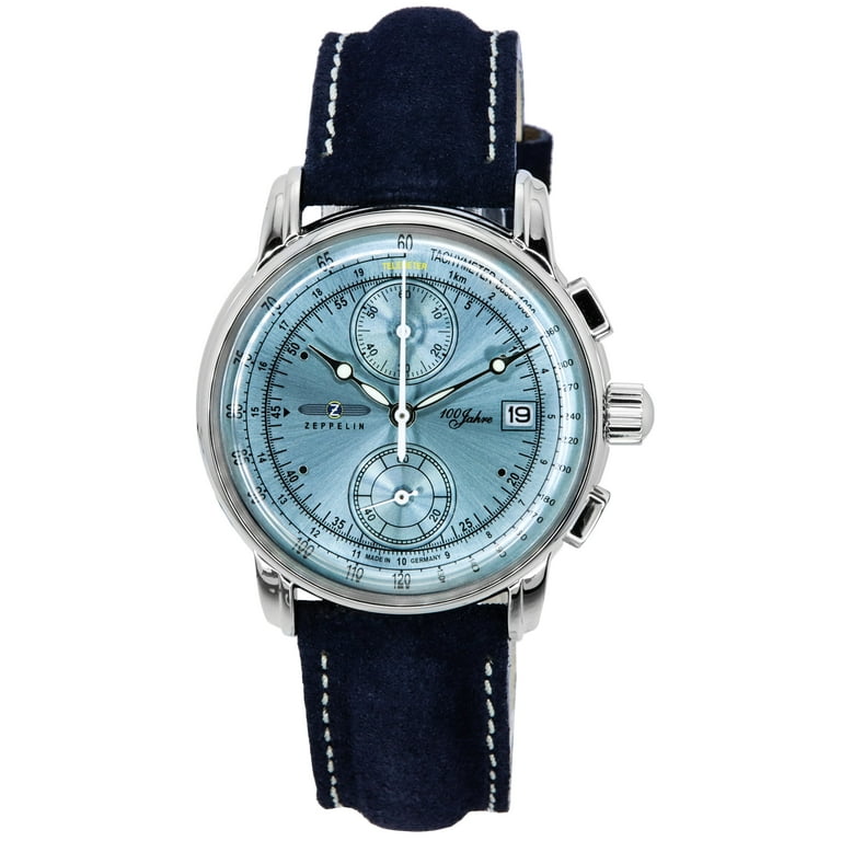 Zeppelin 100 Jahre Quartz Blue Watch Leather Men\'s Chronograph Dial 86704 Strap Ice