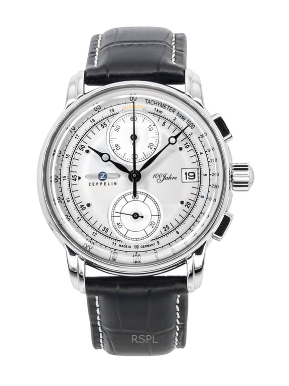 100 Jahre Chronograph Leather Strap Silver Dial Quartz 86701 Men's Watch
