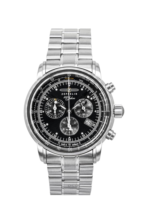100 Jahre Chronograph Black with Metal Bracelet | Black Dial