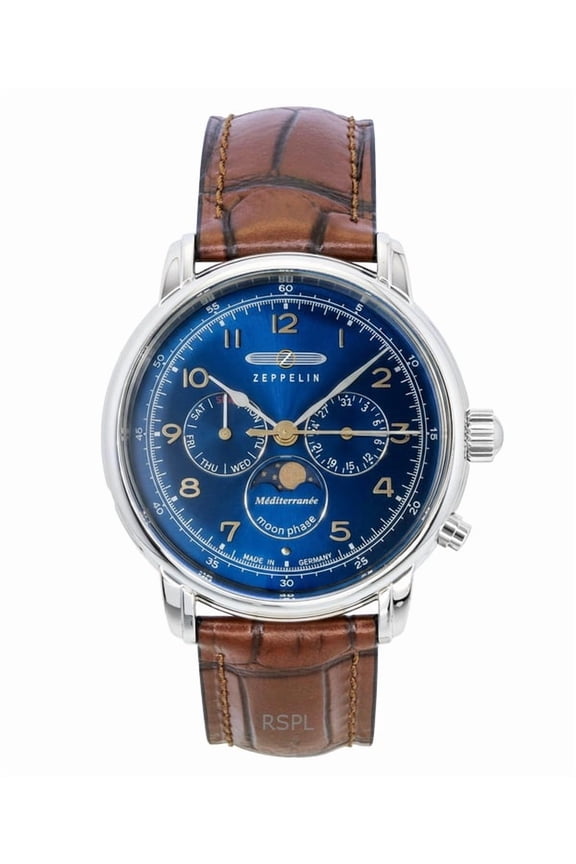 100 Jahre Mediterranee Moonphase Leather Strap Blue DIal Quartz 96363 Men's Watch