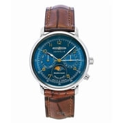 Zeppelin 100 Jahre Mediterranee Moonphase Leather Strap Blue DIal Quartz 96373 Mens Watch