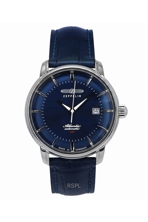 Atlantic Leather Strap Blue Dial Automatic 84603 Men's Watch