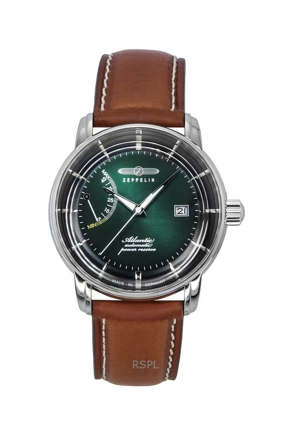 Atlantic Leather Strap Dark Green Dial Automatic 84624 Men's Watch