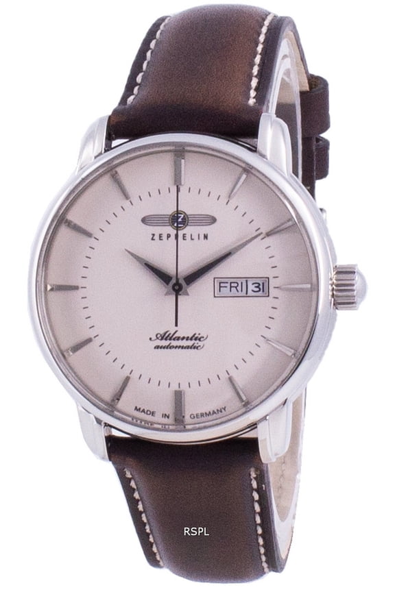 Atlantik Beige Dial Leather Strap Automatic 8466-5 84665 Men's Watch