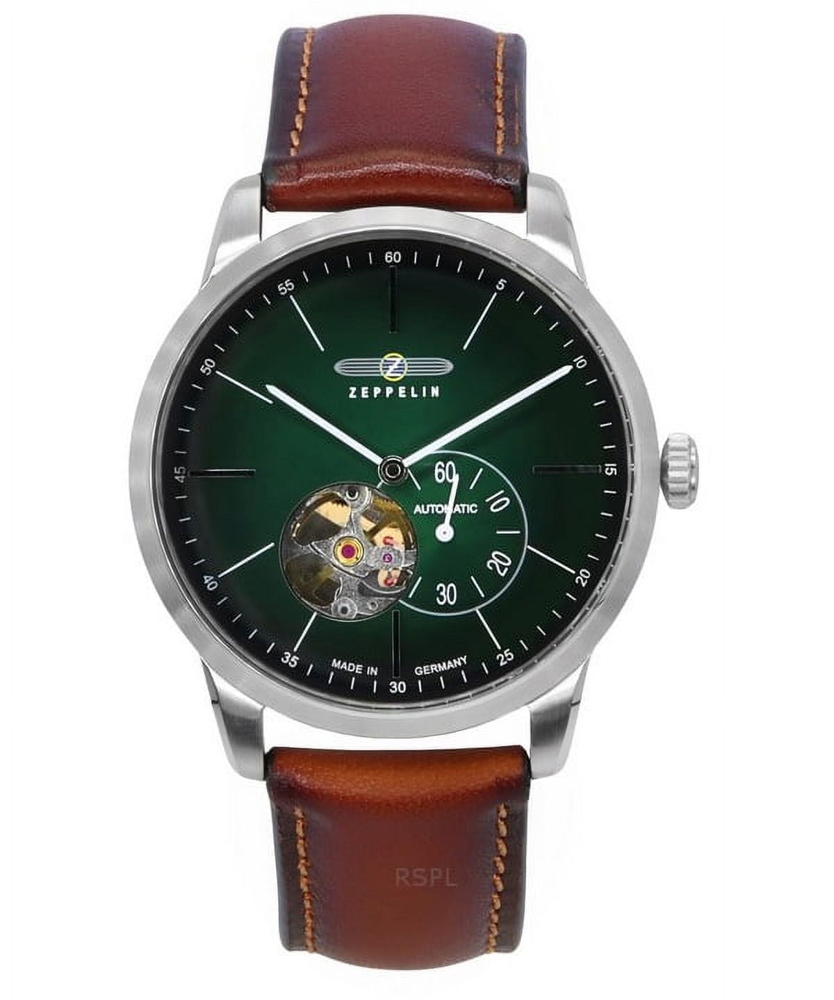 Zeppelin Flatline Leather Strap Green Open Heart Dial Automatic