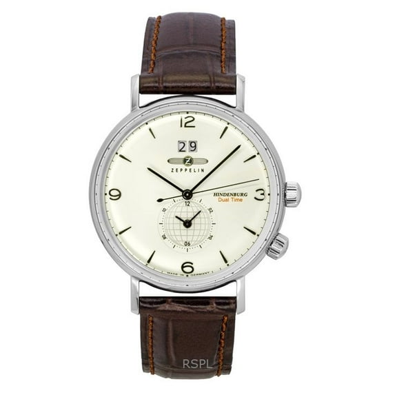 Zeppelin Hindenburg Brown Leather Strap Beige Dial Quartz 80445 Men's Watch