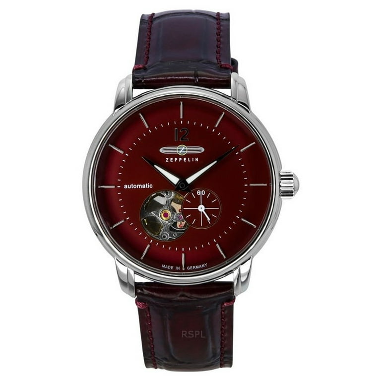 Zeppelin LZ 120 Bodensee Leather Strap Red Open Heart Dial