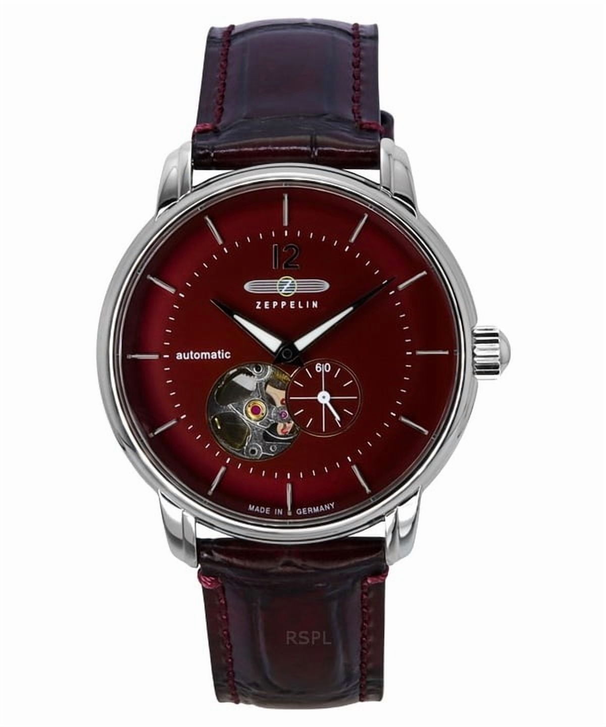 Zeppelin LZ 120 Bodensee Leather Strap Red Open Heart Dial