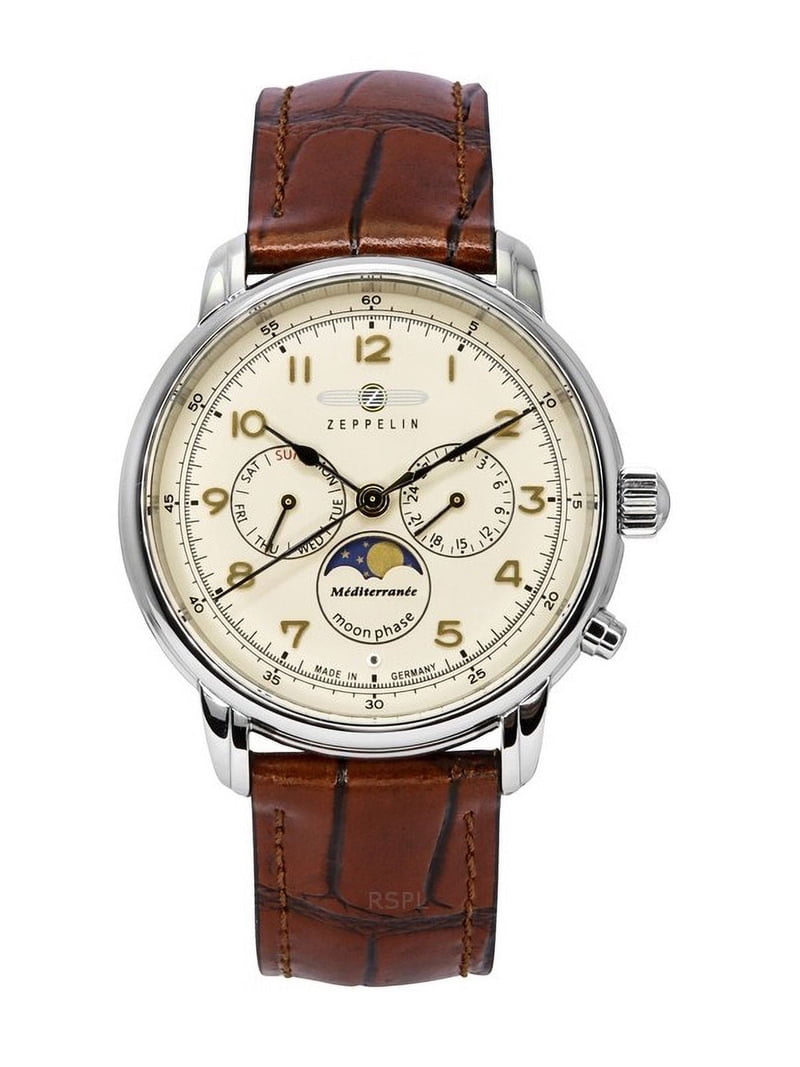Zeppelin Mediterranean Moon Phase Leather Strap Beige Dial Quartz