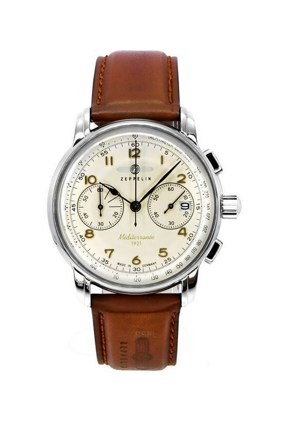 Mediterranee Chronograph Leather Strap Beige Dial Quartz 96705 Men's Watch