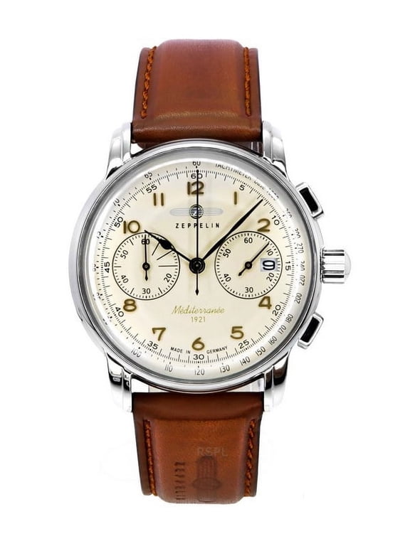 Mediterranee Chronograph Leather Strap Beige Dial Quartz 96705 Men's Watch
