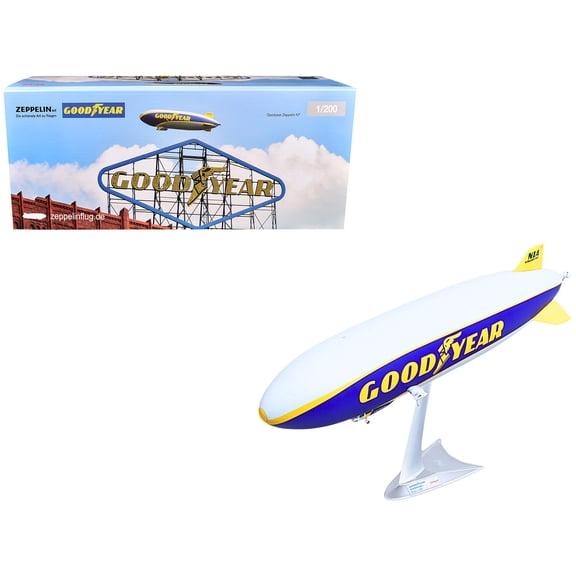 Zeppelin NT Aircraft "Goodyear Blimp - Wingfoot One" (N1A) Gray and Blue with Yellow 1/200 Diecast Model Airplane by Herpa