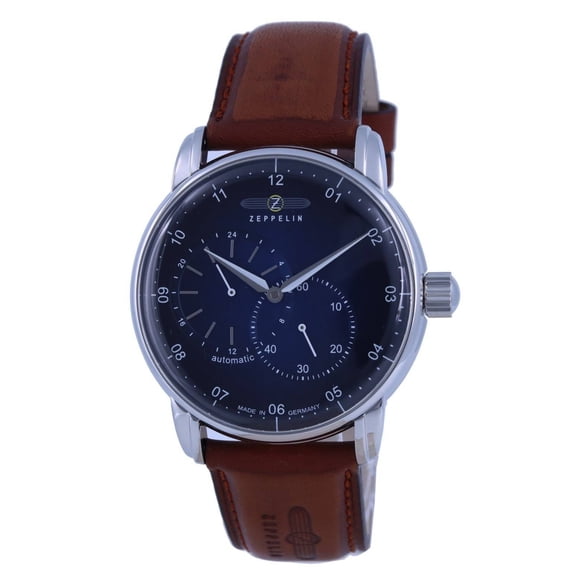 Zeppelin New Captain's Line Men's 22 mm Leather Strap Automatic Wristwatch, Blue, (86623)