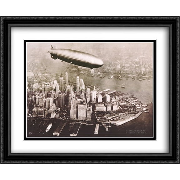 Zeppelin Over New York 2x Matted 36x28 Large Black Ornate Framed Art Print