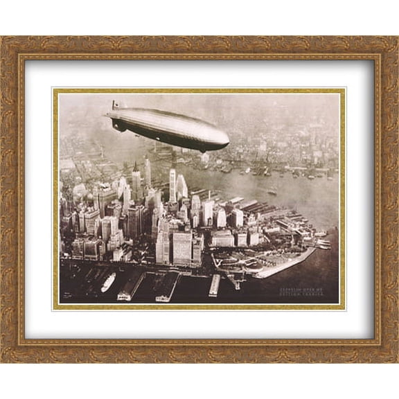Zeppelin Over New York 2x Matted 36x28 Large Gold Ornate Framed Art Print