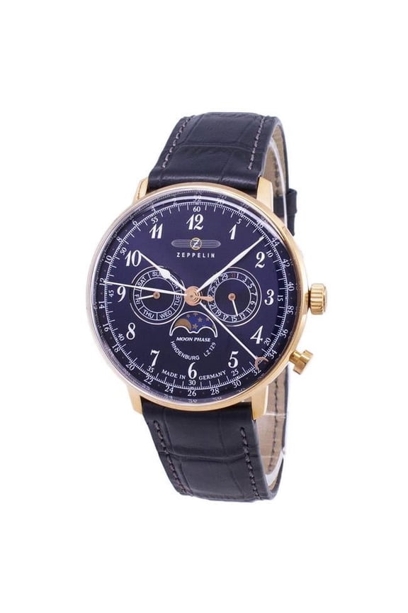 Series LZ 129 Hindenburg 22 mm Dressy Stainless Steel Leather Men's Wristwatch, Multicolor