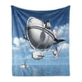 thumbnail image 1 of Zeppelin Soft Flannel Fleece Throw Blanket, Giant Aircraft over the Sea Flying in Cloudy Sky Adventure Journey Image, Cozy Plush for Indoor and Outdoor Use, 50" x 60", Violet Blue Grey, by Ambesonne, 1 of 6