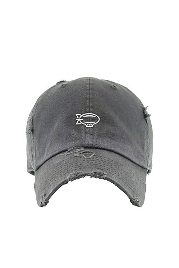 Zeppelin Vintage Baseball Cap Embroidered Cotton Adjustable Distressed Dad Hat Dark Grey