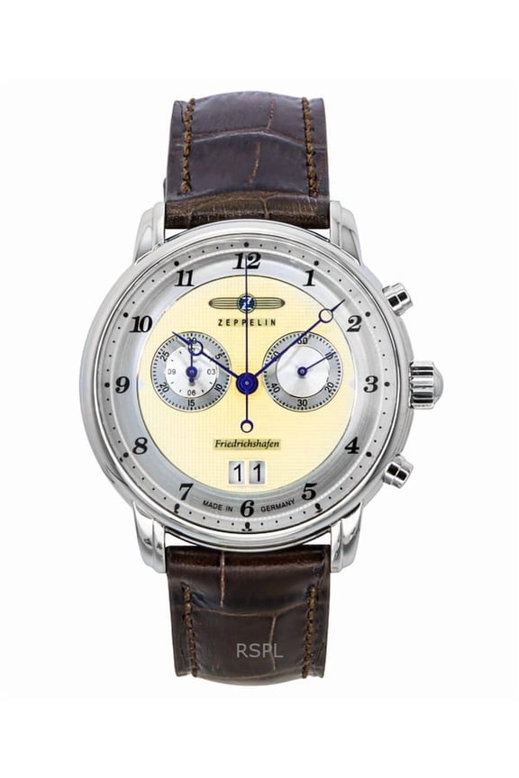 Friedrichshafen Chronograph Leather Strap Gold Dial Quartz 85845 Men's Watch