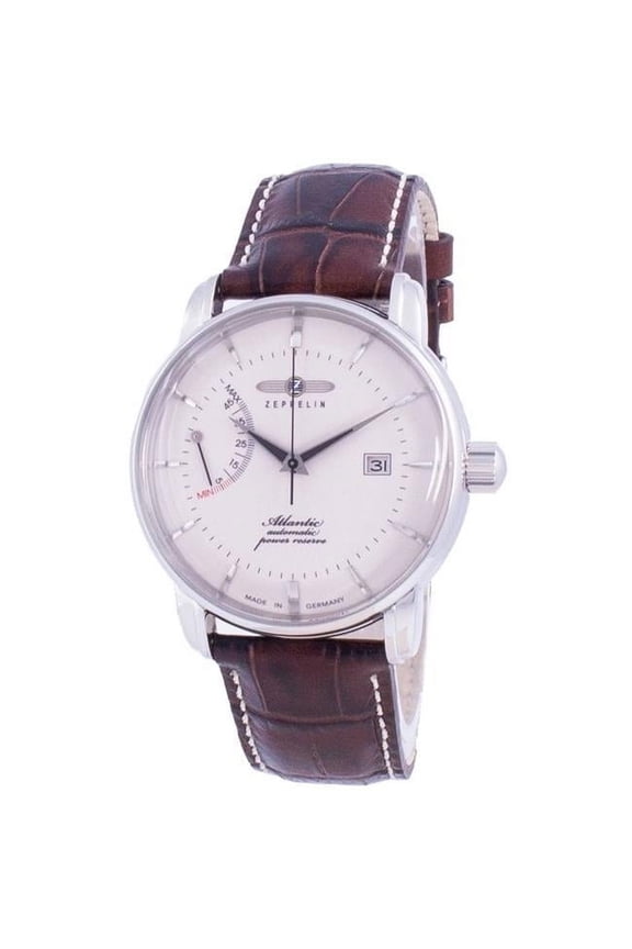 by Zeppelin Men's 20 mm Atlantik Leather Strap Automatic Wristwatch, White, (8462-5 84625)