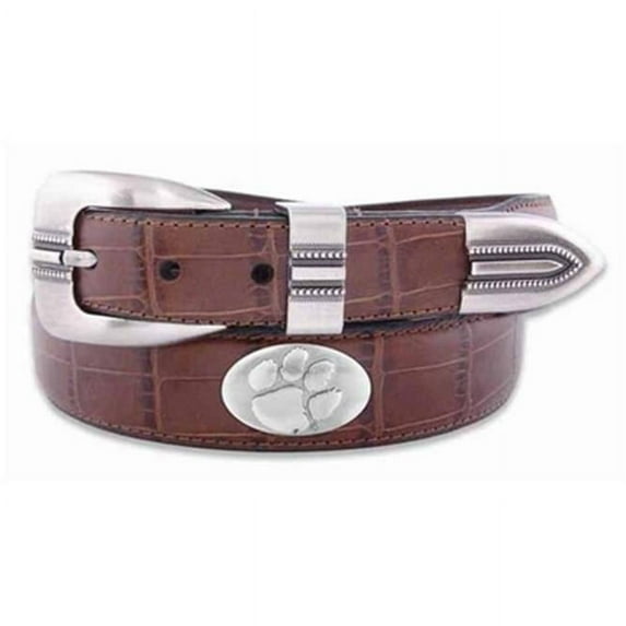 ZeppelinProducts CLE-BOLPTCRC-TAN-46 Clemson Concho Croc Tan Leather Belt- 46 Waist