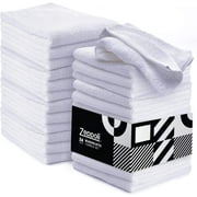 Zeppoli 24-Pack Natural Cotton Commercial Grade Washcloths, White, 12"x12”, Cleaning Rags, Bathroom