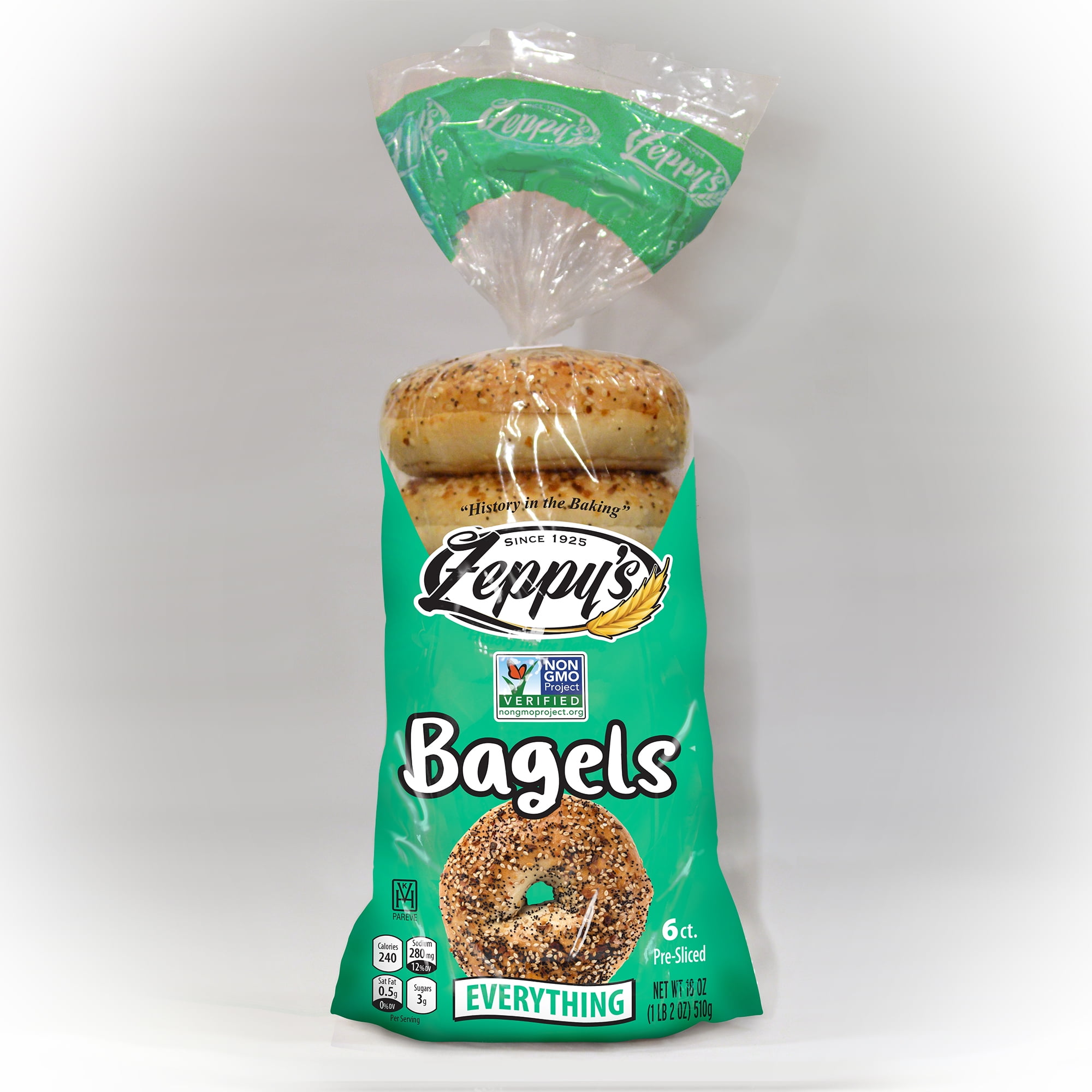 Zeppy's NON GMO Everything Bagels, 6 count, Pre-sliced Zeppy's NON GMO Everything Bagels, 6 count, Pre-sliced