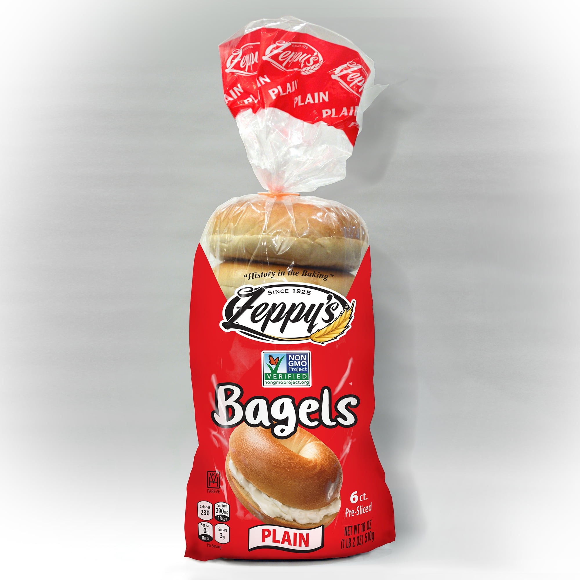 Zeppy's NON-GMO Plain Bagels, 6 count, Pre-sliced Bagels, 18 Zeppy's NON-GMO Plain Bagels, 6 count, Pre-sliced Bagels, 18