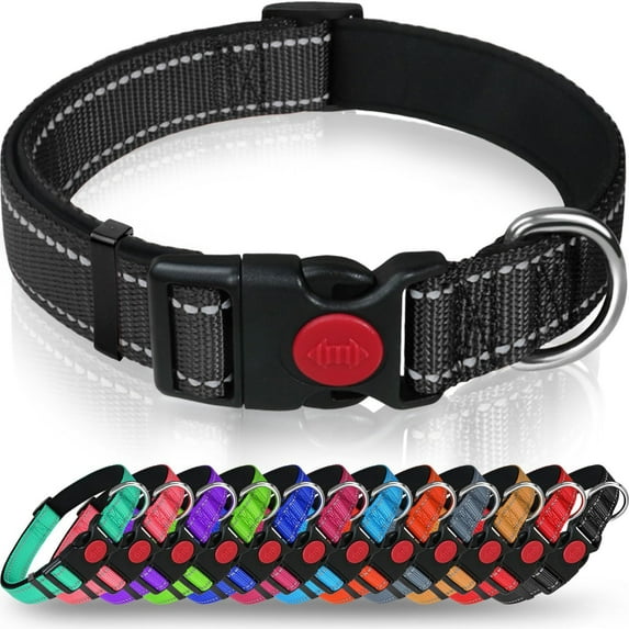 Zeprnir Taglory Reflective Dog Collar with Safety Locking Buckle, Adjustable Nylon Pet Collars for Medium Dogs, Black