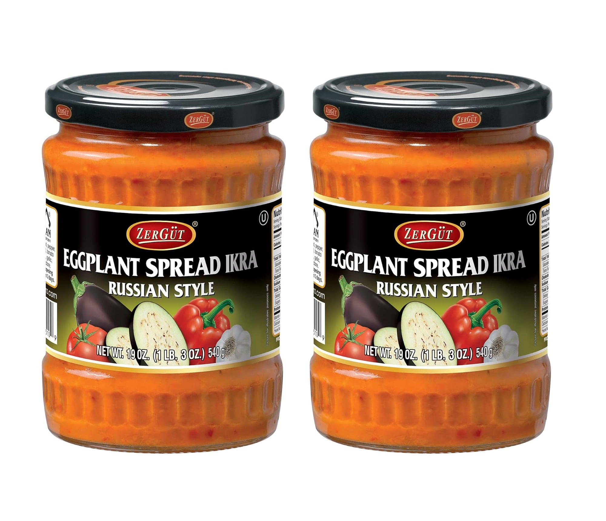 Jars マカロン キャニスター Eggplant 2個 ZerGut Russian Style Eggplant Spread Ikra, 2 Glass Jars, 19oz