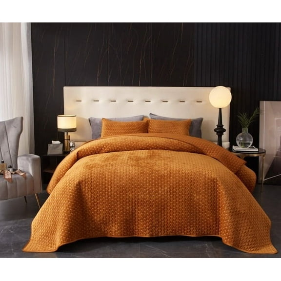 Say Yes Bedding 3-Piece Zera Orange Coverlet / Thin Quilt with Pillowcase, King Size