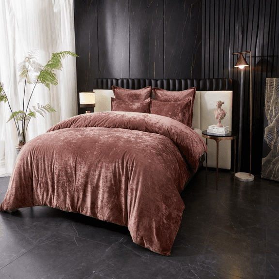 Zera Pink 100% Velvet 5 pcs Comforter Set Queen Size