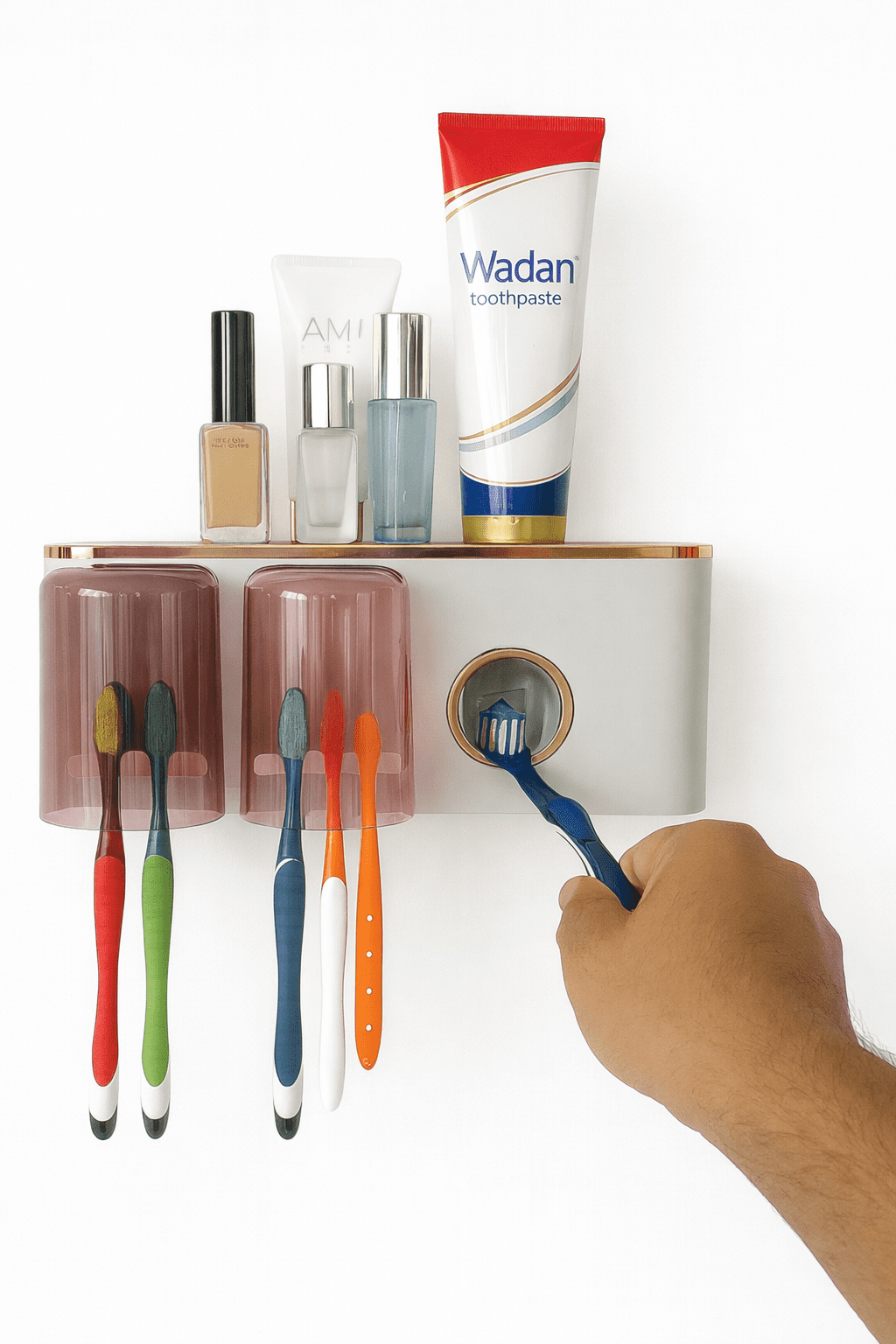 Zerak Wall Mounted Toothbrush Holder with Toothpaste Dispenser, 2 Cups ...
