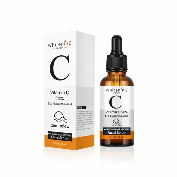 ZeramiFlow Vitamin C Serum 20% Korean Skincare Face Serum with Hyaluronic Acid, Vitamin E & Ferulic Acid for Brightening & Smoother Skin, 30ml