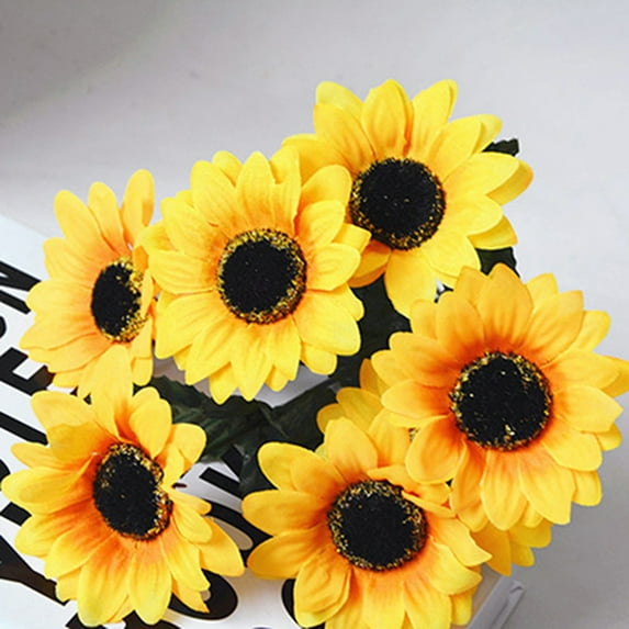 Zeranth 1 Bouquet 7 Heads Artificial Sunflower Faux Silk Flowers Home Decor