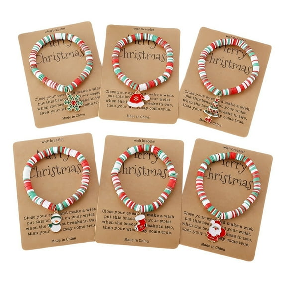 Zeranth Christmas Charm Bracelet with Card,Santa Snowflake Sock Charm Colorful Handmade Bead Stacked Bracelet Jewelry Kids Xmas Gift