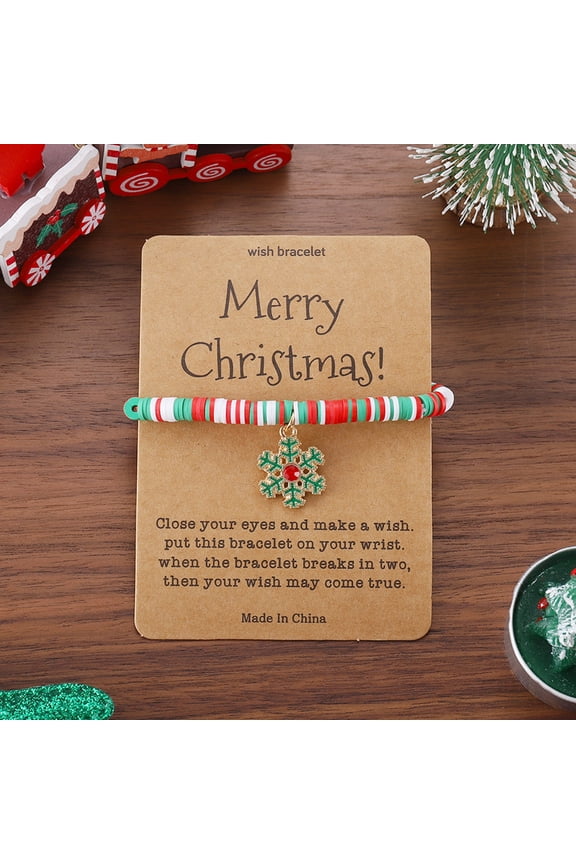 Christmas Charm Bracelet with Card,Santa Snowflake Sock Charm Colorful Handmade Bead Stacked Bracelet Jewelry Kids Xmas Gift