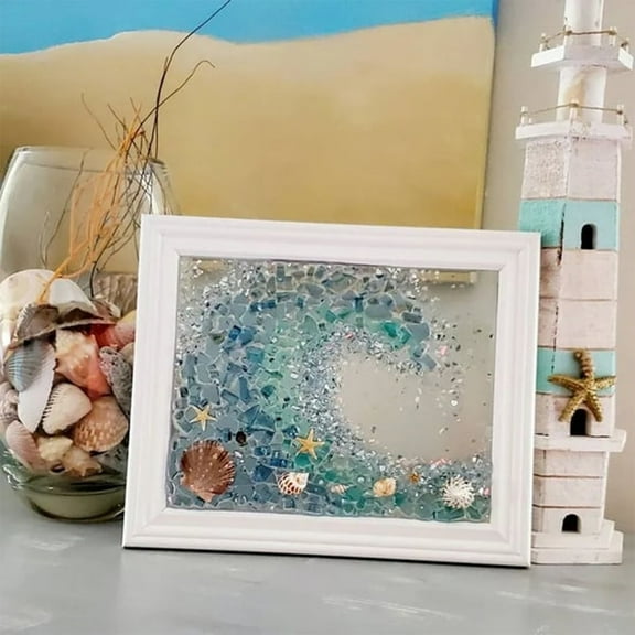 Zeranth DIY Photo Frame Sea Glass Decorative,Painting Photo Frame Sea Glass Home Decor for Beach Handicraft Enthusiasts