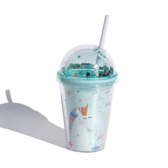Zeraty 13 oz Tumbler Cups with Lid and Straw - Insulated Unicorn Reusable Plastic Cup with Round Seal Double Wall Travel Coffee Juice for Kids&Adult
