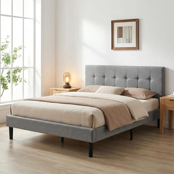 Zerduos Twin Size Bed Frame with Adjustable pholstered Platform Bed Frame, Easy Assembly, No Box Spring Needed,Grey