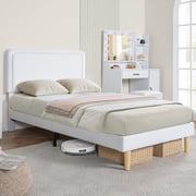 Zerduos Twin Size Cloud Bed Frame with Adjustable Upholstered Headboard, Modern Soft Platform Bed with Boucle Fabric, No Box Spring Needed, White