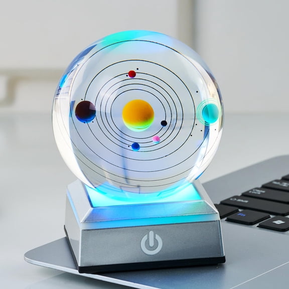 Zerelys 3D Solar System Galaxy Crystal Ball 3.15inch with Colorful LED Light Base, Unique Room Decor Crystal Ball Night Light Christmas Birthday Gifts for Men Him Dad Teacher Y101